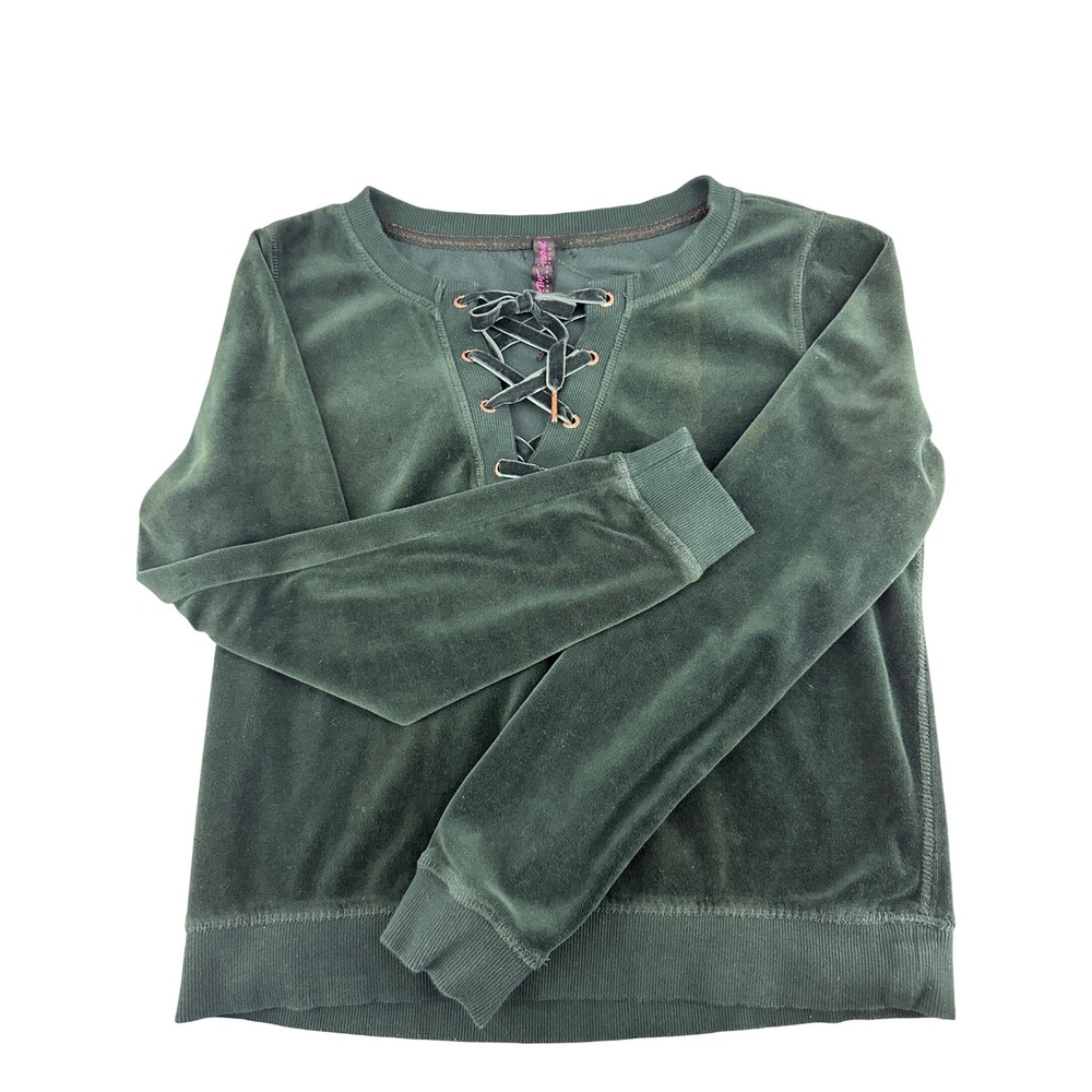 Betsey Johnson Velour Lace Up Sweatshirt Green Performance Womens M Christmas - Picture 13 of 13